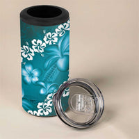 Vintage Dark Cyan Polynesia 4 in 1 Can Cooler Tumbler Plumeria With Hibiscus Tropical Vibes LT14 - Polynesian Pride