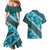 Vintage Dark Cyan Polynesia Couples Matching Mermaid Dress and Hawaiian Shirt Plumeria With Hibiscus Tropical Vibes