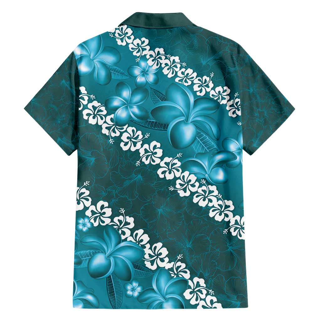 Vintage Dark Cyan Polynesia Family Matching Long Sleeve Bodycon Dress and Hawaiian Shirt Plumeria With Hibiscus Tropical Vibes
