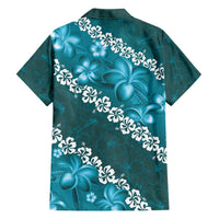 Vintage Dark Cyan Polynesia Family Matching Off Shoulder Maxi Dress and Hawaiian Shirt Plumeria With Hibiscus Tropical Vibes