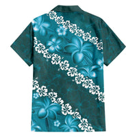 Vintage Dark Cyan Polynesia Family Matching Short Sleeve Bodycon Dress and Hawaiian Shirt Plumeria With Hibiscus Tropical Vibes