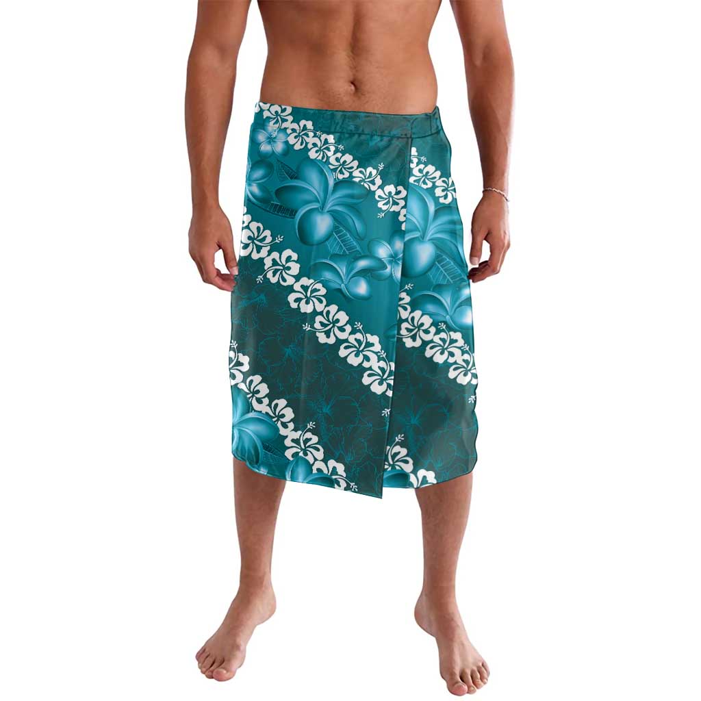 Vintage Dark Cyan Polynesia Lavalava Plumeria With Hibiscus Tropical Vibes