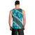 Vintage Dark Cyan Polynesia Men Tank Top Plumeria With Hibiscus Tropical Vibes