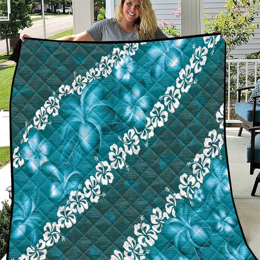 Vintage Dark Cyan Polynesia Quilt Plumeria With Hibiscus Tropical Vibes LT14 Dark Cyan - Polynesian Pride