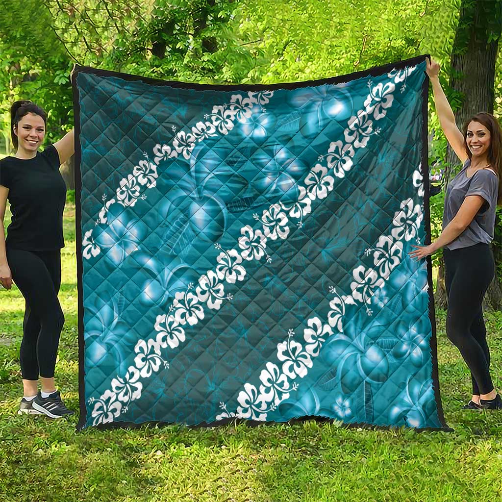 Vintage Dark Cyan Polynesia Quilt Plumeria With Hibiscus Tropical Vibes LT14 - Polynesian Pride
