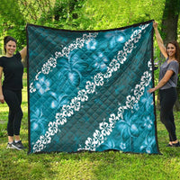 Vintage Dark Cyan Polynesia Quilt Plumeria With Hibiscus Tropical Vibes LT14 - Polynesian Pride