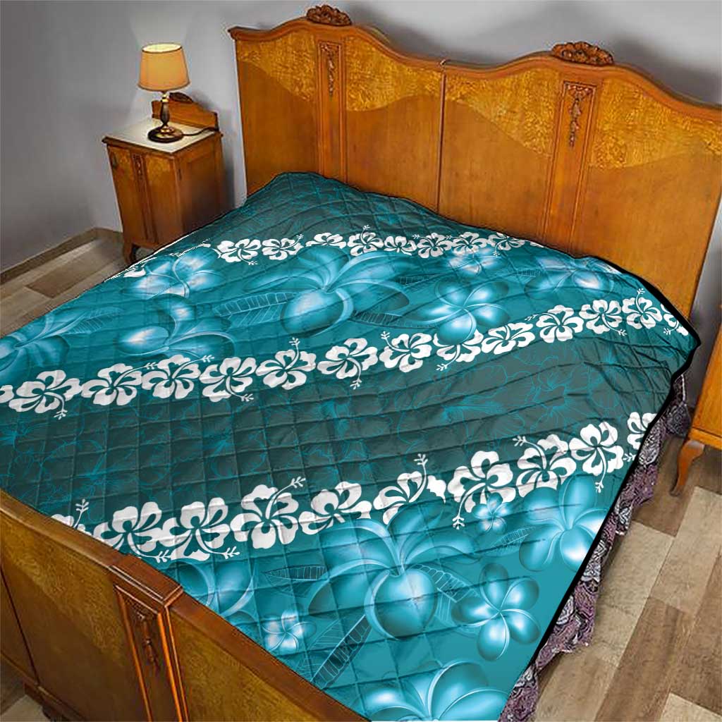 Vintage Dark Cyan Polynesia Quilt Plumeria With Hibiscus Tropical Vibes LT14 - Polynesian Pride