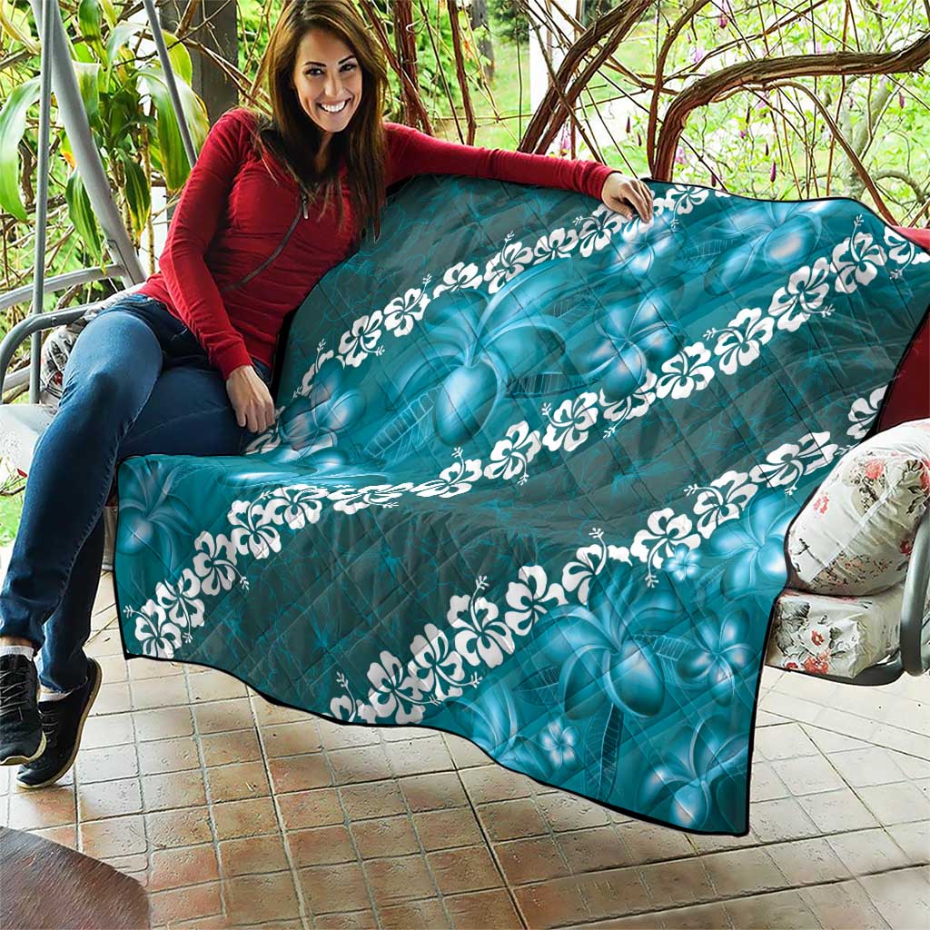 Vintage Dark Cyan Polynesia Quilt Plumeria With Hibiscus Tropical Vibes LT14 - Polynesian Pride