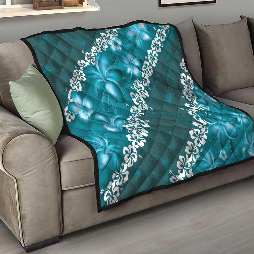 Vintage Dark Cyan Polynesia Quilt Plumeria With Hibiscus Tropical Vibes LT14 - Polynesian Pride