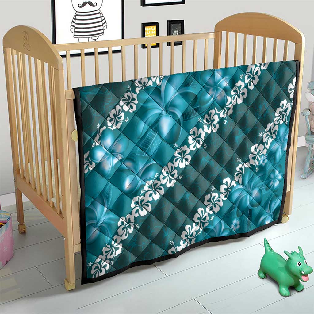 Vintage Dark Cyan Polynesia Quilt Plumeria With Hibiscus Tropical Vibes LT14 - Polynesian Pride