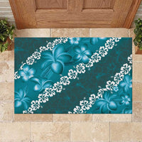 Vintage Dark Cyan Polynesia Rubber Doormat Plumeria With Hibiscus Tropical Vibes LT14 Dark Cyan - Polynesian Pride