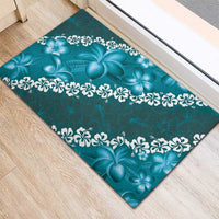 Vintage Dark Cyan Polynesia Rubber Doormat Plumeria With Hibiscus Tropical Vibes LT14 - Polynesian Pride