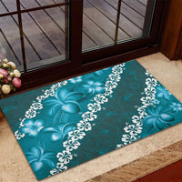 Vintage Dark Cyan Polynesia Rubber Doormat Plumeria With Hibiscus Tropical Vibes LT14 - Polynesian Pride
