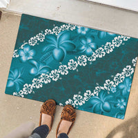 Vintage Dark Cyan Polynesia Rubber Doormat Plumeria With Hibiscus Tropical Vibes LT14 - Polynesian Pride
