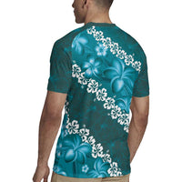 Vintage Dark Cyan Polynesia Rugby Jersey Plumeria With Hibiscus Tropical Vibes