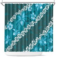 Vintage Dark Cyan Polynesia Shower Curtain Plumeria With Hibiscus Tropical Vibes LT14 Dark Cyan - Polynesian Pride
