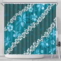 Vintage Dark Cyan Polynesia Shower Curtain Plumeria With Hibiscus Tropical Vibes LT14 - Polynesian Pride