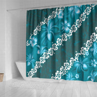 Vintage Dark Cyan Polynesia Shower Curtain Plumeria With Hibiscus Tropical Vibes LT14 - Polynesian Pride