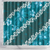 Vintage Dark Cyan Polynesia Shower Curtain Plumeria With Hibiscus Tropical Vibes LT14 - Polynesian Pride