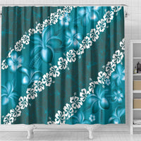Vintage Dark Cyan Polynesia Shower Curtain Plumeria With Hibiscus Tropical Vibes LT14 - Polynesian Pride