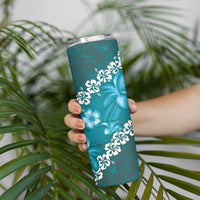Vintage Dark Cyan Polynesia Skinny Tumbler Plumeria With Hibiscus Tropical Vibes LT14 - Polynesian Pride