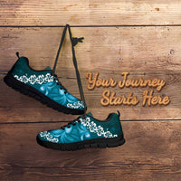 Vintage Dark Cyan Polynesia Sneakers Plumeria With Hibiscus Tropical Vibes