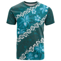 Vintage Dark Cyan Polynesia T Shirt Plumeria With Hibiscus Tropical Vibes LT14 Dark Cyan - Polynesian Pride