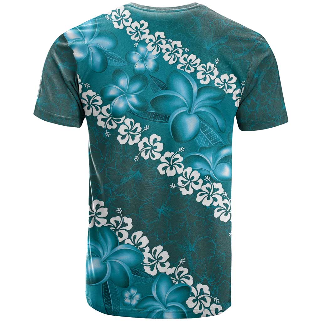 Vintage Dark Cyan Polynesia T Shirt Plumeria With Hibiscus Tropical Vibes LT14 - Polynesian Pride