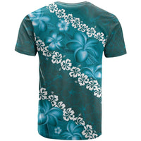 Vintage Dark Cyan Polynesia T Shirt Plumeria With Hibiscus Tropical Vibes LT14 - Polynesian Pride