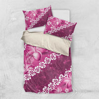Vintage Pink Polynesia Bedding Set Plumeria With Hibiscus Tropical Vibes