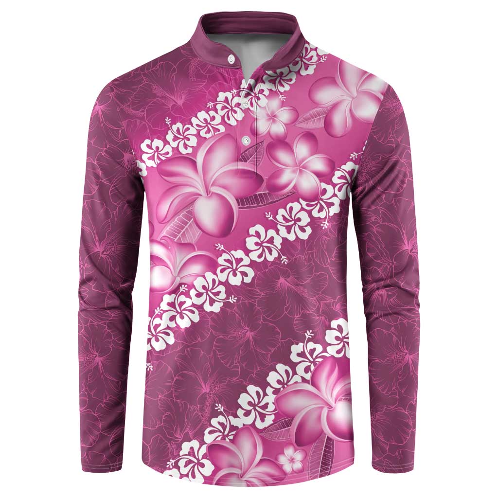 Vintage Pink Polynesia Button Sweatshirt Plumeria With Hibiscus Tropical Vibes