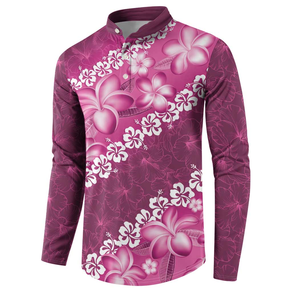 Vintage Pink Polynesia Button Sweatshirt Plumeria With Hibiscus Tropical Vibes