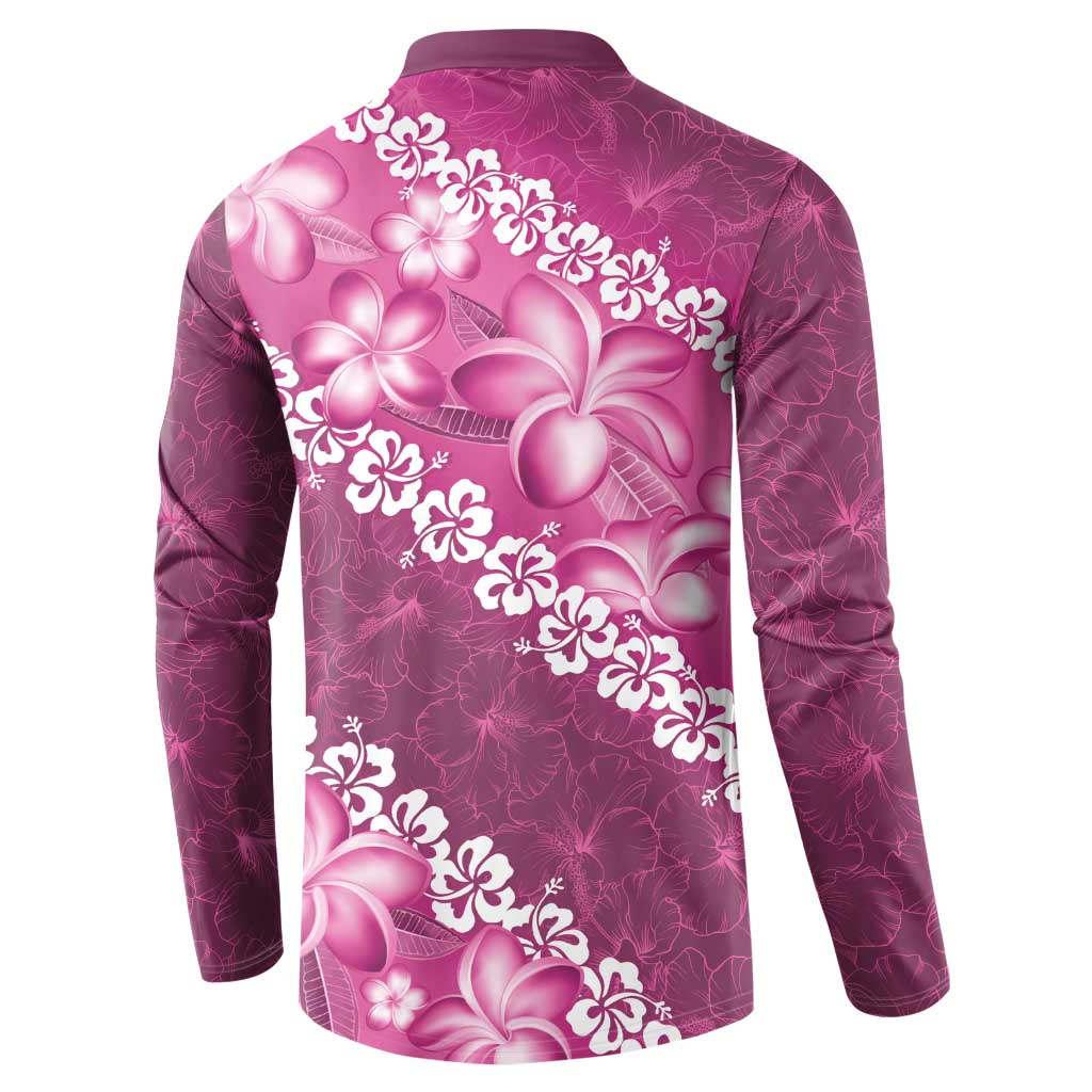 Vintage Pink Polynesia Button Sweatshirt Plumeria With Hibiscus Tropical Vibes