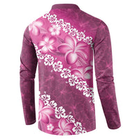 Vintage Pink Polynesia Button Sweatshirt Plumeria With Hibiscus Tropical Vibes