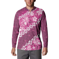 Vintage Pink Polynesia Button Sweatshirt Plumeria With Hibiscus Tropical Vibes