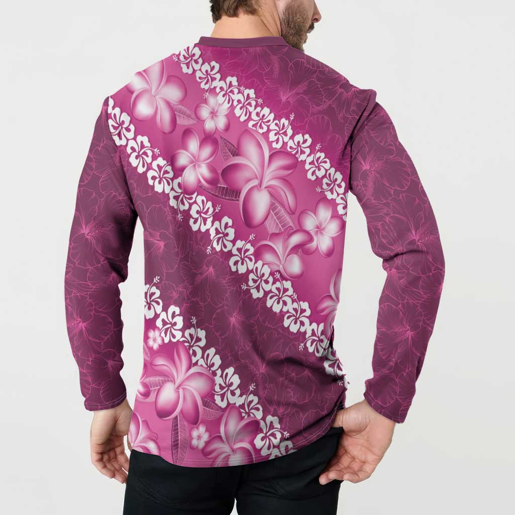Vintage Pink Polynesia Button Sweatshirt Plumeria With Hibiscus Tropical Vibes