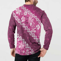 Vintage Pink Polynesia Button Sweatshirt Plumeria With Hibiscus Tropical Vibes
