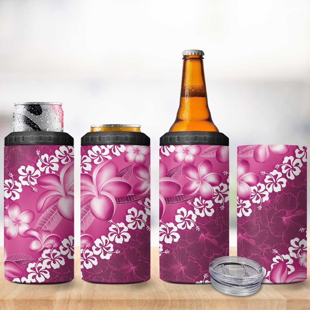 Vintage Pink Polynesia 4 in 1 Can Cooler Tumbler Plumeria With Hibiscus Tropical Vibes LT14 - Polynesian Pride