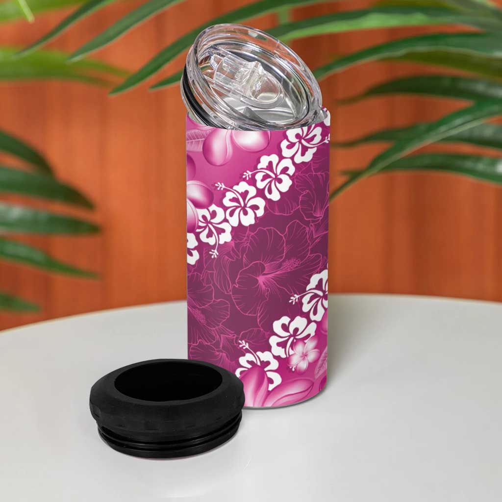 Vintage Pink Polynesia 4 in 1 Can Cooler Tumbler Plumeria With Hibiscus Tropical Vibes LT14 - Polynesian Pride