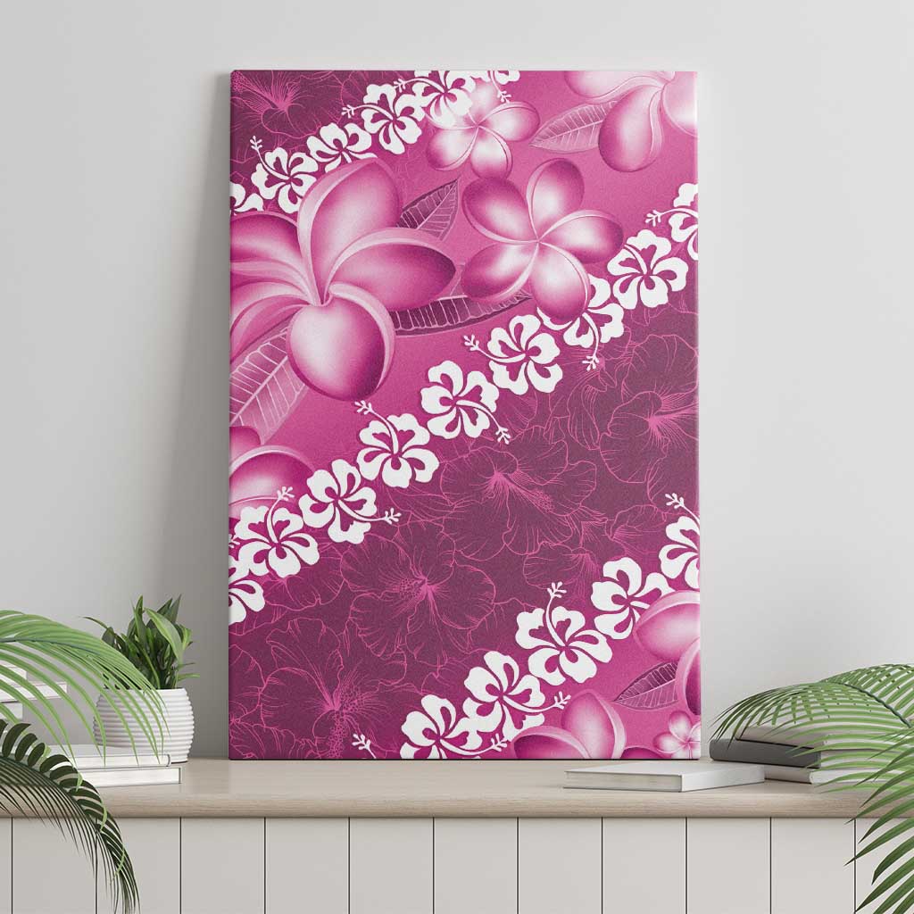 Vintage Pink Polynesia Canvas Wall Art Plumeria With Hibiscus Tropical Vibes