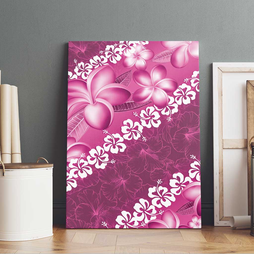 Vintage Pink Polynesia Canvas Wall Art Plumeria With Hibiscus Tropical Vibes