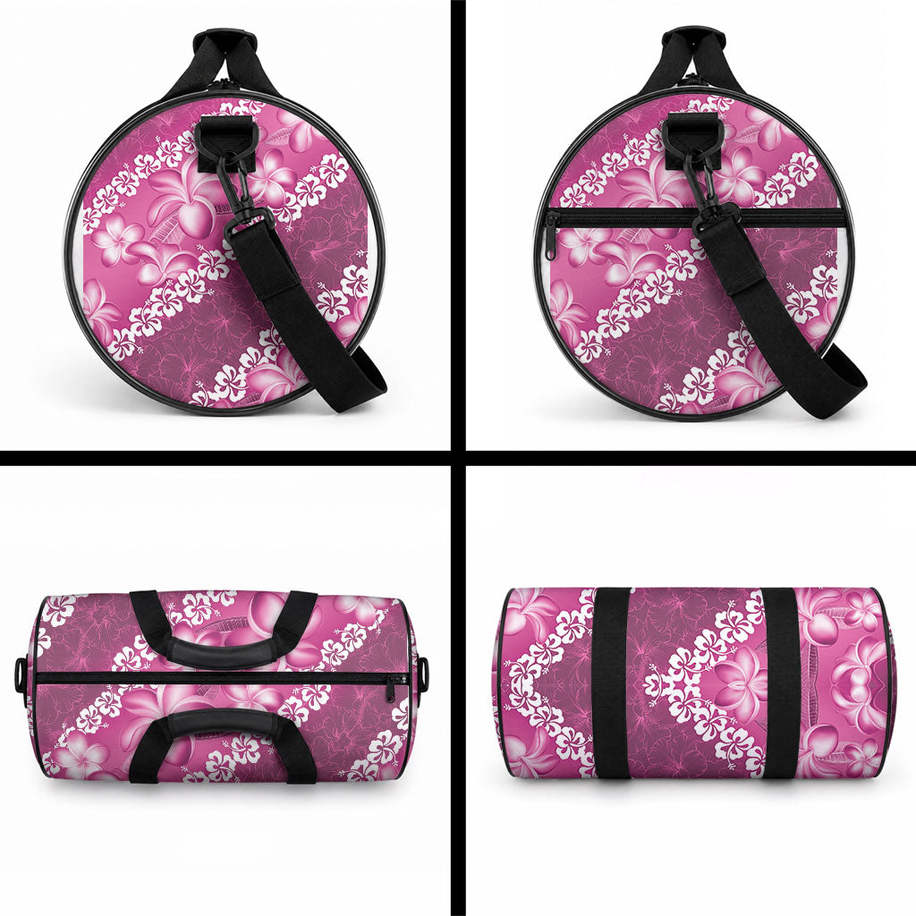 Vintage Pink Polynesia Duffle Bag Plumeria With Hibiscus Tropical Vibes LT14 - Polynesian Pride