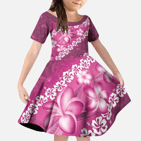Vintage Pink Polynesia Family Matching Long Sleeve Bodycon Dress and Hawaiian Shirt Plumeria With Hibiscus Tropical Vibes LT14 Daughter's Dress Pink - Polynesian Pride