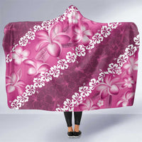 Vintage Pink Polynesia Hooded Blanket Plumeria With Hibiscus Tropical Vibes