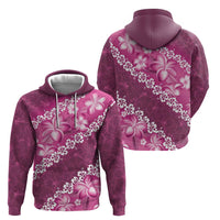 Vintage Pink Polynesia Hoodie Plumeria With Hibiscus Tropical Vibes