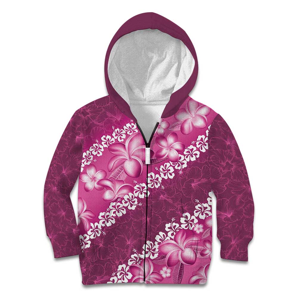 Vintage Pink Polynesia Kid Hoodie Plumeria With Hibiscus Tropical Vibes