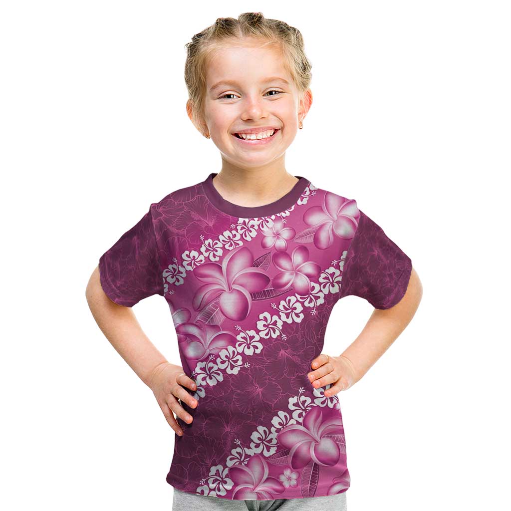 Vintage Pink Polynesia Kid T Shirt Plumeria With Hibiscus Tropical Vibes LT14 Pink - Polynesian Pride