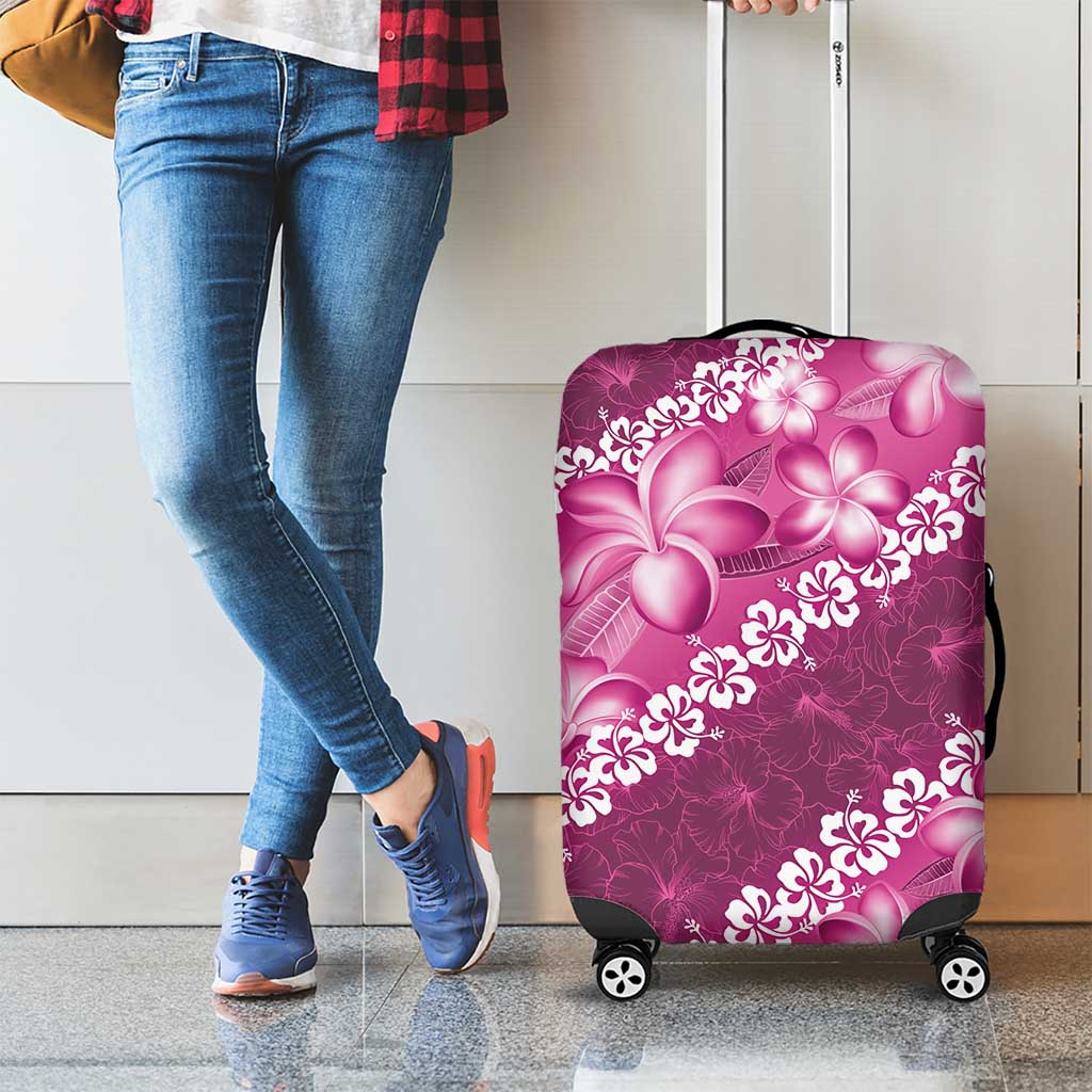 Vintage Pink Polynesia Luggage Cover Plumeria With Hibiscus Tropical Vibes
