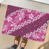 Vintage Pink Polynesia Rubber Doormat Plumeria With Hibiscus Tropical Vibes