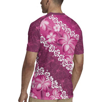 Vintage Pink Polynesia Rugby Jersey Plumeria With Hibiscus Tropical Vibes